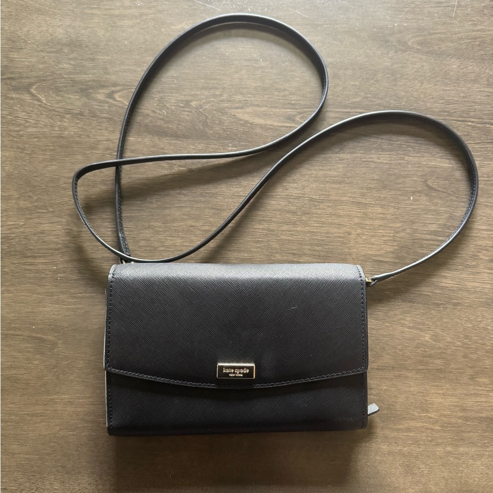 Kate Spade Black Leather Crossbody Bag with Gold Hardware